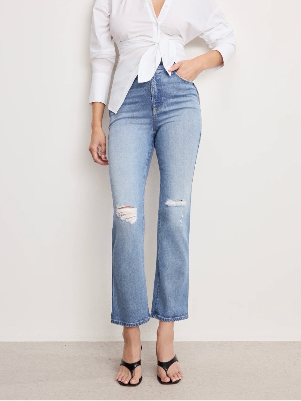 Good American Light Blue High-Rise Flare Jeans